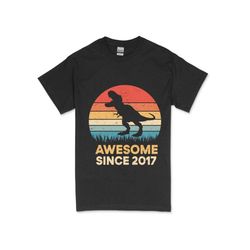 Kids T - Rex 5th Birthday Awesome Since 2017 Svg Cricut, Png Sublimation, Dinosaur 5 Year Old Retro Vintage Svg Png