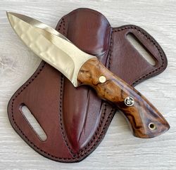 Hunting Knife 1075 Carbon Steel and Chestnut Wood Handle -Blacksmith Made Camping Knife - Bushcraft Knife - Survival Kni