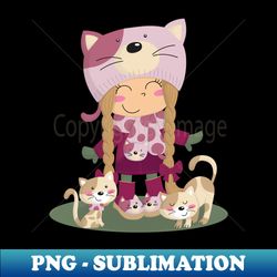 Sweet girl and her two cats - PNG Transparent Digital Download File for Sublimation - Vibrant and Eye-Catching Typography