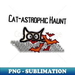 Halloween Ghost Cat chasing Bats - Vintage Sublimation PNG Download - Bring Your Designs to Life