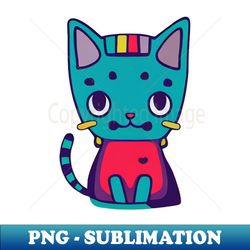 Cute Colorful Cat Turquoise Purple Pink Kawaii Illustration - Trendy Sublimation Digital Download - Instantly Transform Your Sublimation Projects