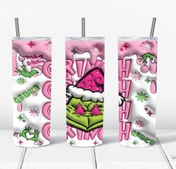 3D Inflated Pink Grinch Christmas Png, The Grinch Png, Christmas 20 Oz Skinny Tumbler Wrap, Christmas Movies Png