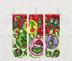 3D Inflated The Grinchmas Christmas Png, The Grinch Png, Christmas 20 Oz Skinny Tumbler Wrap, Christmas Movies Png