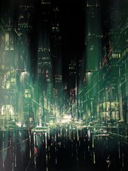 Painting ORIGINAL OIL PAINTING on Canvas, Cyberpunk Painting City Skyline Painting Original Cyberpunk Art by "Walperion"