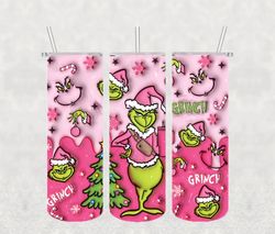 3D Inflated Pink Grinch Christmas Png, The Grinch Png, Pink Christmas 20 Oz Skinny Tumbler Wrap, Christmas Movies Png