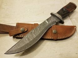 Handmade Damascus Steel 14 Inches Bowie Knife - Solid Marindi Wood/Exotic Sheet Handle