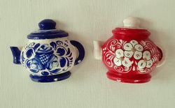 Set of 2 refrigerator wooden magnets hand-painted Russian Folk Art Russian souvenir eco-friendly wooden home decor