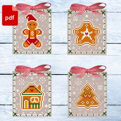 Gingerbread cross stitch pattern, Christmas cross stitch pattern, Christmas ornaments cross stitch pattern pdf