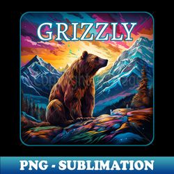 grizzly bear mountain scene sunset mountains - special edition sublimation png file - bring your designs to life