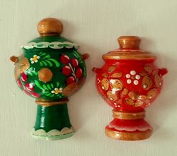 Set of 2 refrigerator wooden magnet Samovar Teapot magnet hand-painted Russian Folk Art Souvenir eco-friendly home decor