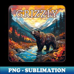 grizzly bear mountain scene sunset mountains - special edition sublimation png file - perfect for creative projects