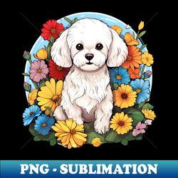 Bichon Frise Floral Flower Cute Colorful Puppy Dog - Instant PNG Sublimation Download - Enhance Your Apparel with Stunning Detail