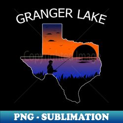 Granger Lake Texas Fisherman Fishing at Sunset TX State Map Silhouette - High-Resolution PNG Sublimation File - Instantly Transform Your Sublimation Projects