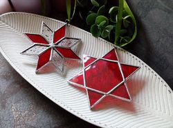Set of 2 snowflake suncatchers, christmas ornaments, simple stained glass, Christmas decorations, Xmas tree star