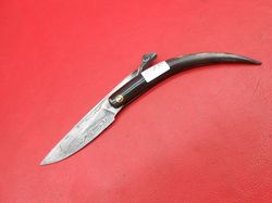Buffalo Horn Handle Handmade Damascus Steel Blade Pocket Folding Knife