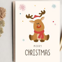 Watercolor Merry Christmas Greeting Card. Happy New Year Card with Deer . DiGITAL DOWNLOAD.