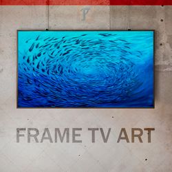 Samsung Frame TV Art Digital Download, Frame TV whirlpool of fish, Frame TV art modern, Expressive, Frame paint texture