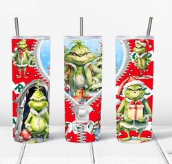 3D Inflated Christmas 20 Oz Skinny Tumbler Png, Grinch Png, Christmas 20oz Tumbler Wrap, Christmas Movies Png