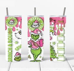 3D Inflated Pink Christmas 20 Oz Skinny Tumbler Png, Grinch Png, Christmas 20oz Tumbler Wrap, Christmas Movies Png
