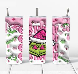 3D Inflated Pink Christmas 20 Oz Skinny Tumbler Png, Grinchmas Png, Christmas 20oz Tumbler Wrap, Christmas Movies Png
