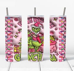 3D Inflated Pink Christmas 20 Oz Skinny Tumbler Png, Grinchmas Png, Christmas 20oz Tumbler Wrap, Christmas Movies Png