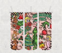 3D Inflated Christmas 20 Oz Skinny Tumbler Png, Grinchmas Png, Christmas 20oz Tumbler Wrap, Christmas Movies Png