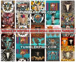 Bundle 28 Western Boho Skull Design Tumbler, Tumbler Bundle Design, Sublimation Tumbler Bundle, 20oz Skinny Tumbler 44