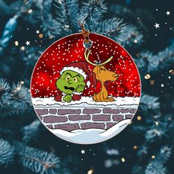 Green Man And Dog Funny Christmas Ornament