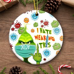 Merry Grinchmas Grinch Fck You Peek Mask Christmas Tree Ornament