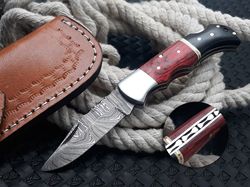 6.5" Damascus Pocket Knife Custom Handmade Folding Hunting Knife with Sheath