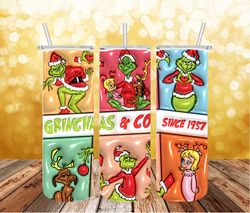 3D Inflated The Grinch Christmas Png, Coffee Grinch Png, Pink Christmas 20 Oz Skinny Tumbler Wrap, Christmas Movies Png