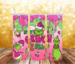 3D Inflated Grinch Era Christmas Png, Coffee Grinch Png, Pink Christmas 20 Oz Skinny Tumbler Wrap, Christmas Movies Png