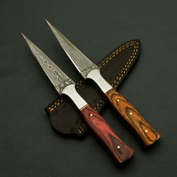 CUSTOM HAND FORGED DAMASCUS STEEL HUNTING DOUBLE EDGE DAGGER BOOT KNIFE