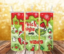 3D Inflated Grinch Vibes Christmas Png, Grinchmas Png, Pink Christmas 20 Oz Skinny Tumbler Wrap, Christmas Movies Png