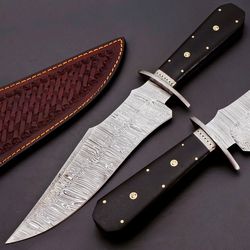 Custom Handmade Feather Pattern Damascus Steel Hunting Knife Micarta Handle