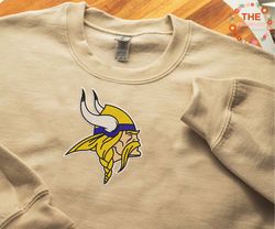 NFL Minnesota Vikings Logo Embroidered Sweatshirt, NFL Logo Sport Embroidered Sweatshirt, NFL Embroidered Shirt