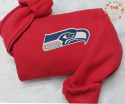 NFL Seattle Seahawks Logo Embroidered Sweatshirt, NFL Logo Sport Embroidered Sweatshirt, NFL Embroidered Shirt