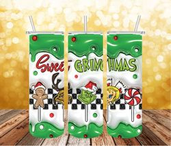 3D Inflated Grinch Christmas Png, Grinchmas Png, Pink Christmas 20 Oz Skinny Tumbler Wrap, Christmas Movies Png