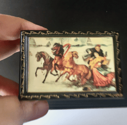 Russian Lacquer Box | Palekh Art Painting School | Three Horses Handmade, Jewelry Box | Home Decor, Gift Box |