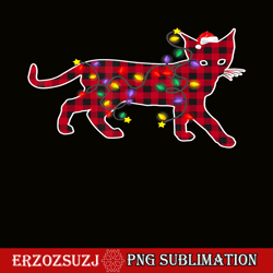 Cute Cat Red Plaid Santa Hat PNG, Christmas Pajamas PNG, Chrsitmas Vibes PNG