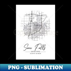 Sioux Falls - United States Black Water City Map - PNG Transparent Sublimation File - Transform Your Sublimation Creations