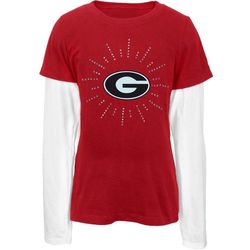 Georgia Bulldogs &8211 Rhinestone Ray Logo Girls Youth 2fer Long Sleeve T-Shirt
