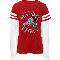 Georgia Bulldogs &8211 Rhinestone Spirit Girls Youth 2Fer Long Sleeve T-Shirt