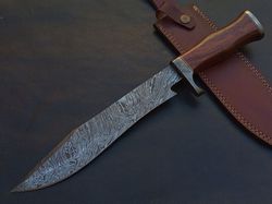 15.5" CUSTOM HAND MADE DAMASCUS STEEL BOWIE KNIFE ROSEWOOD HANDLE W/SHEATH H883