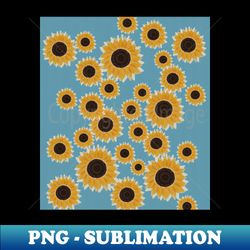 Golden Yellow Sunflowers Blue Honeycomb Tile - PNG Transparent Sublimation File - Bold & Eye-catching