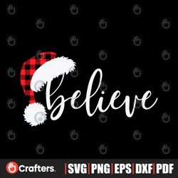 Retro Believe Christmas Santa Hat SVG Cutting Digital File