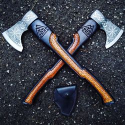 GROOMSMEN GIFT for HIM Forged Viking Axe Throwing Custom Handmade Carbon Steel Beautiful Engraved Handle Handmade Leathe