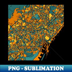 Barcelona Map Pattern in Orange  Teal - Vintage Sublimation PNG Download - Transform Your Sublimation Creations