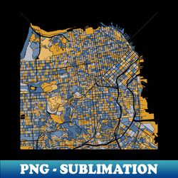 San Francisco Map Pattern in Blue  Gold - PNG Sublimation Digital Download - Enhance Your Apparel with Stunning Detail