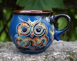 handmade cappuccino cup ceramic 6.5 oz owl mug pottery owl gifts